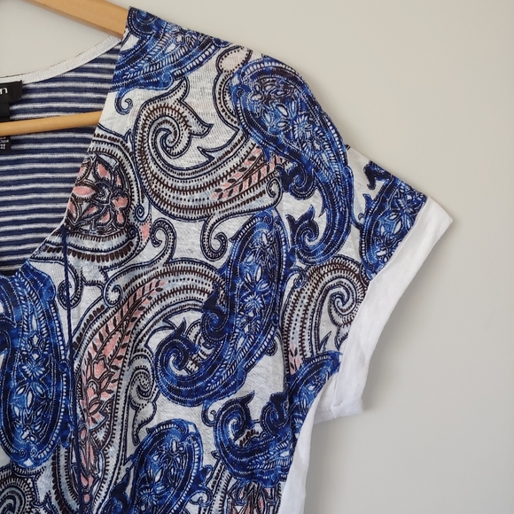 Olsen Europe Linen Short Sleeve Top Paisley Print Size Medium / 10 - Picture 9 of 12